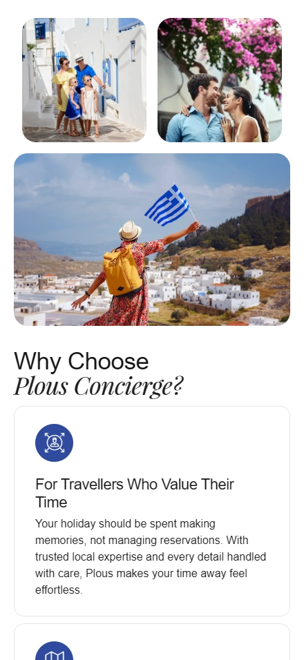 Εσωτερική σελίδα 1 σε κινητό — PLOUS Concierge